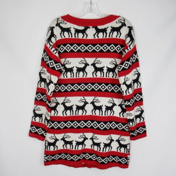 DAISYS BOUTIQUE Elk Reindeer Long Sleeves Knit Christmas Cardigan Sweater Medium - Picture 5 of 13